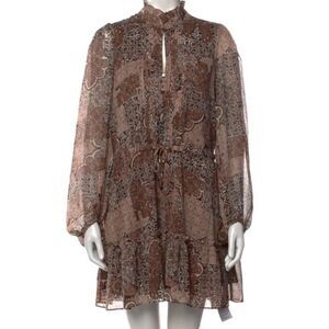 House of Harlow 1960 Brown and Gold Paisley Ruffle Dress Sz 6